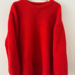 Red Fuzzy Boucle Oversized Crew Neck Sweater